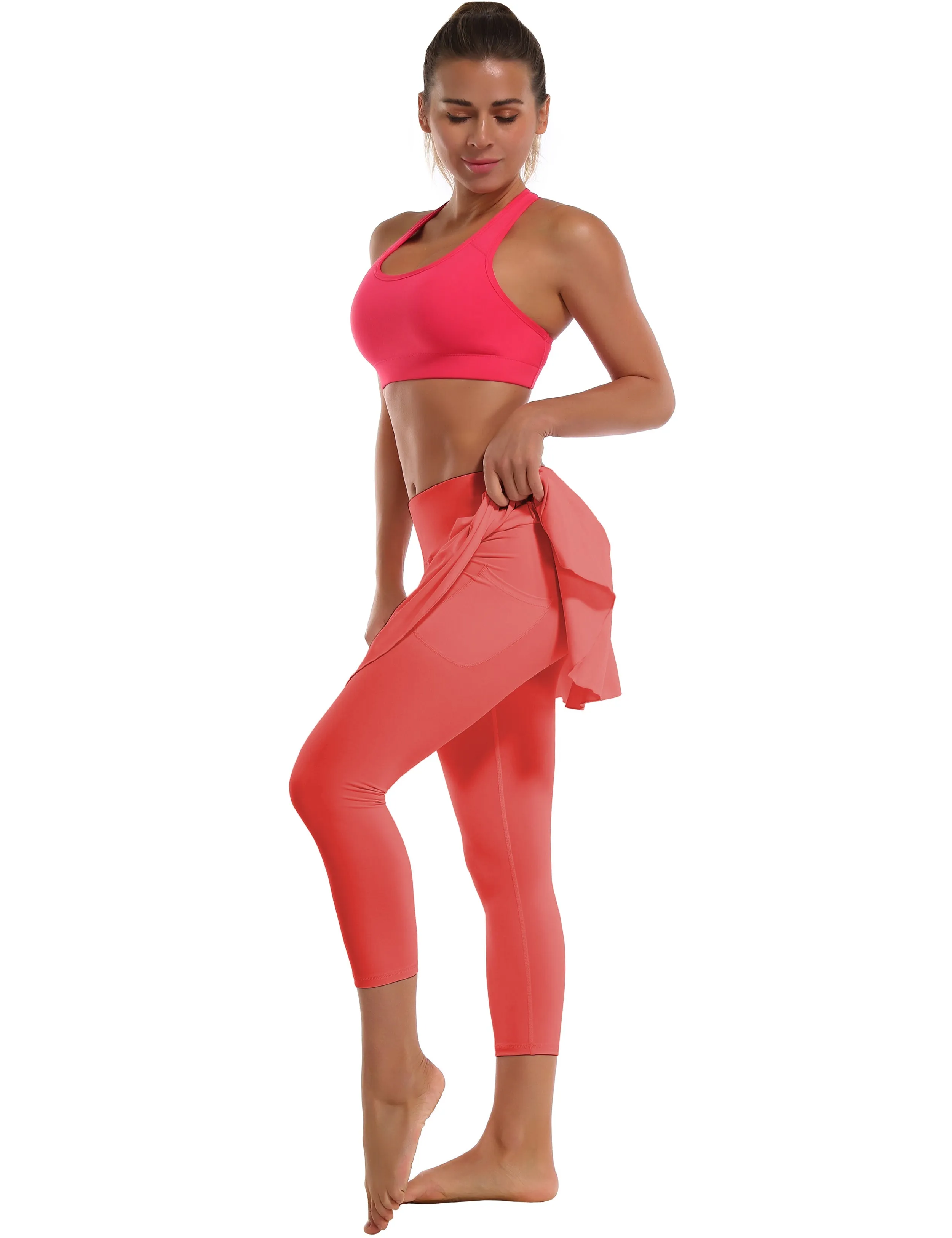 19" Capris Tennis Golf Skirted Leggings with Pockets coral_yoga