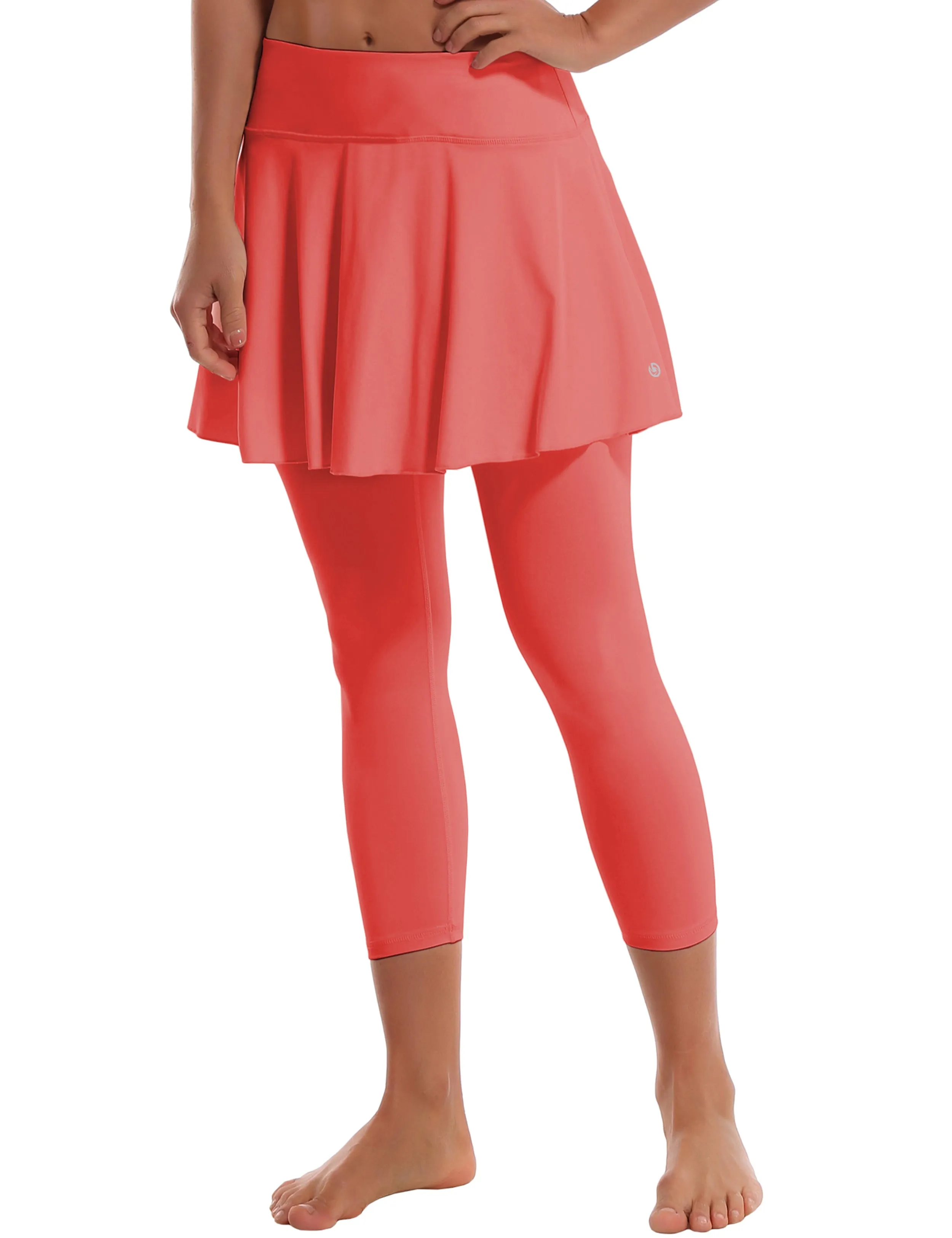 19" Capris Tennis Golf Skirted Leggings with Pockets coral_yoga