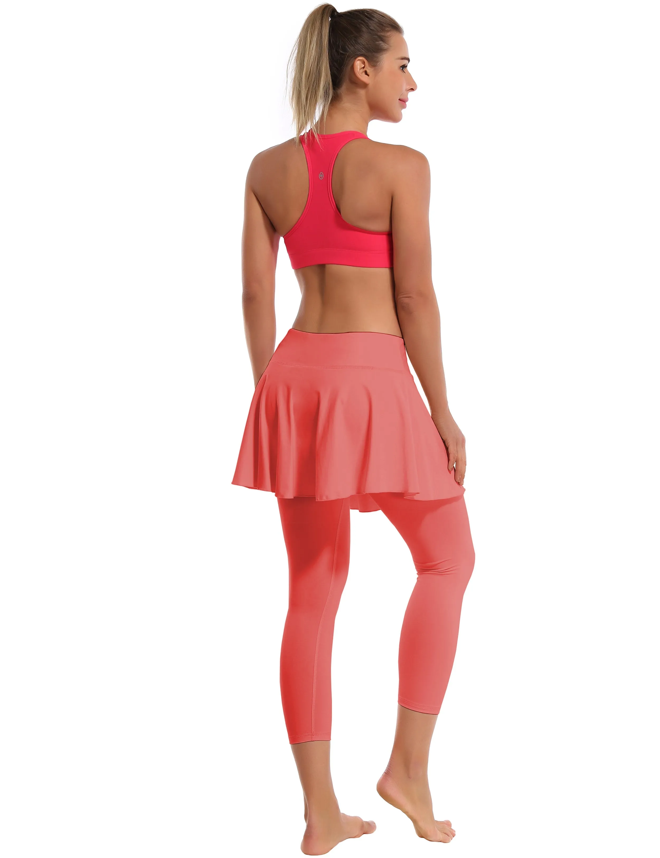 19" Capris Tennis Golf Skirted Leggings with Pockets coral_yoga