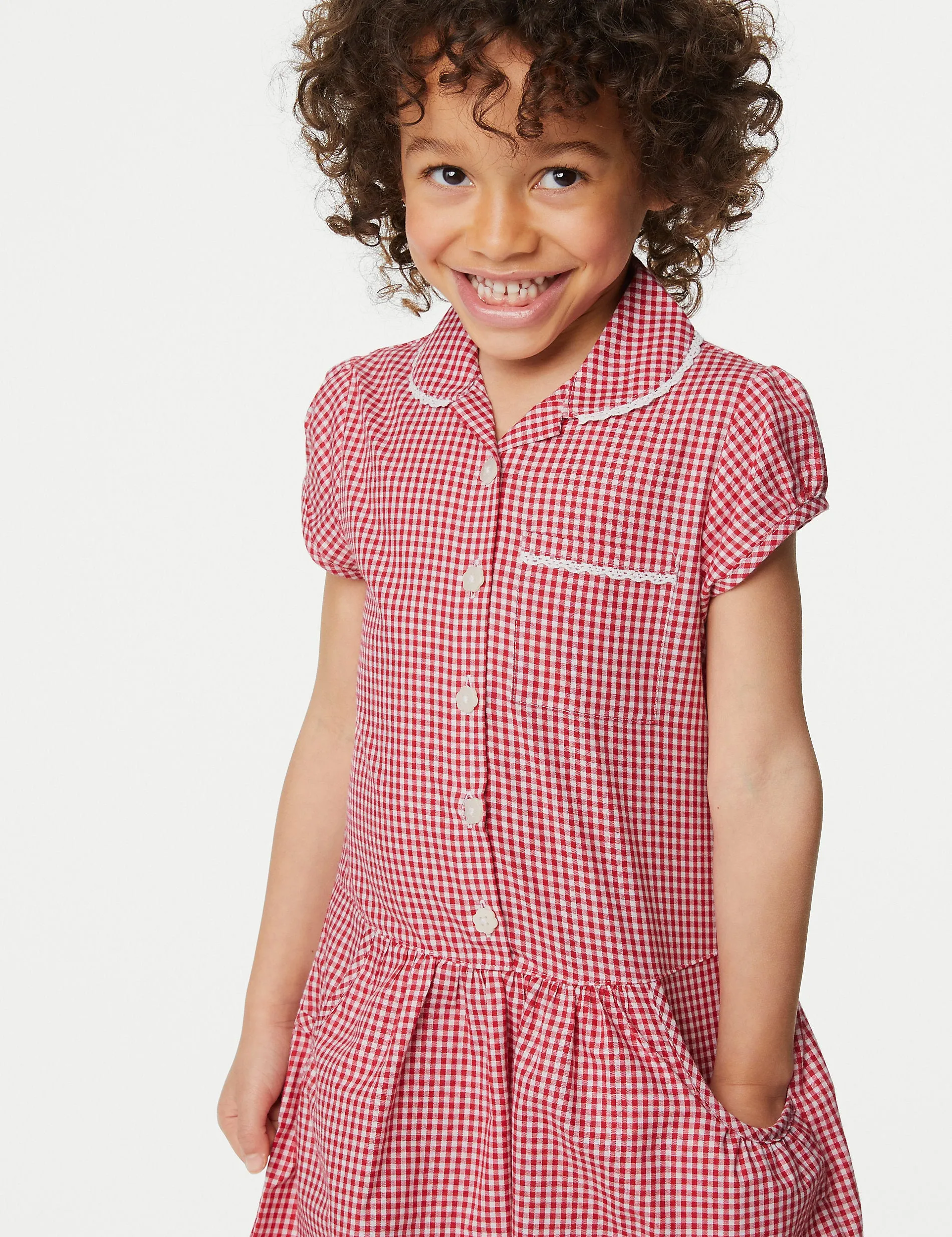 2 Pack Gingham Cotton School Dresses for Girls (2-14 Years) Marks & Spencer ,  red