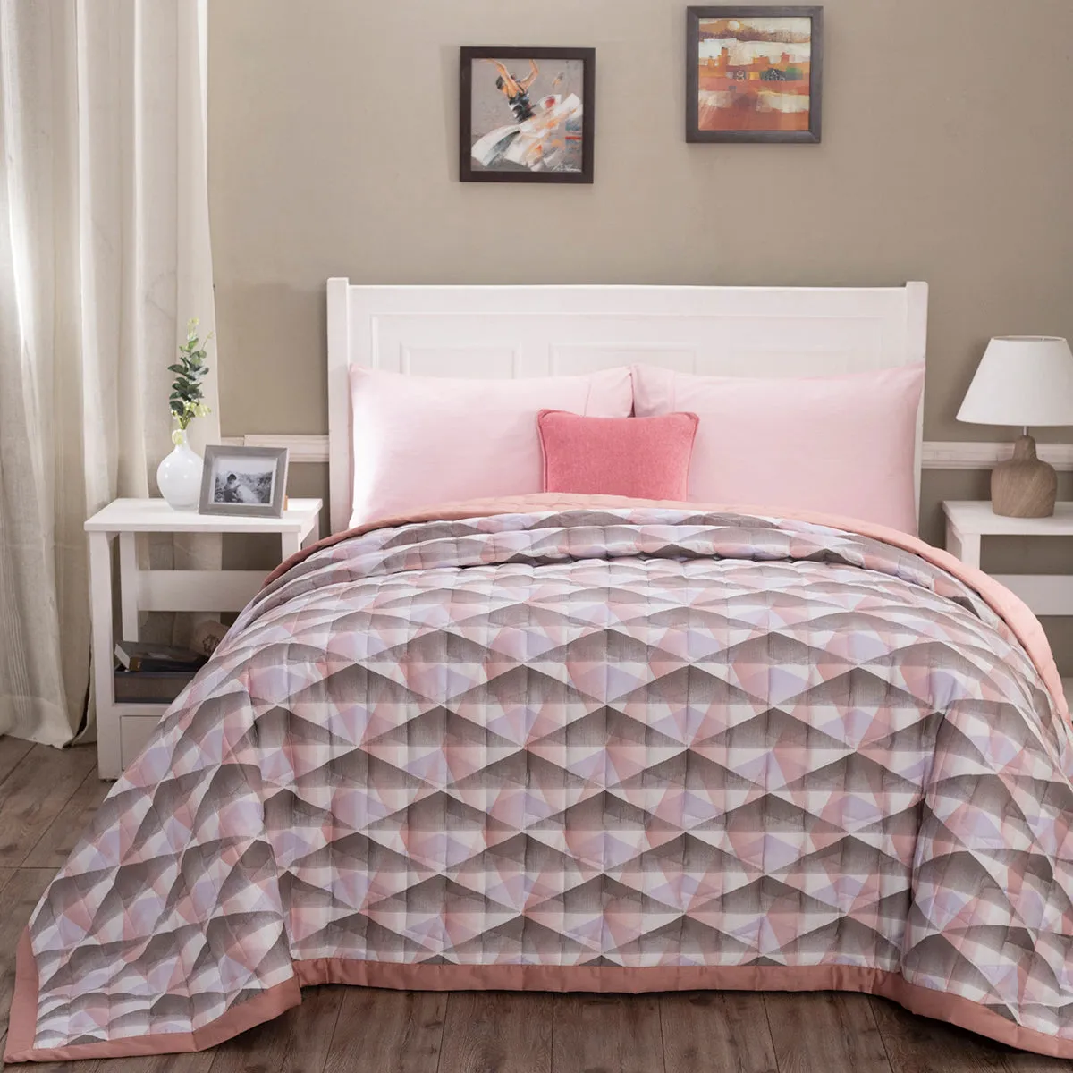 6PC Quilt/Quilted Bed Cover Set Art Nouveau Emerson Pink