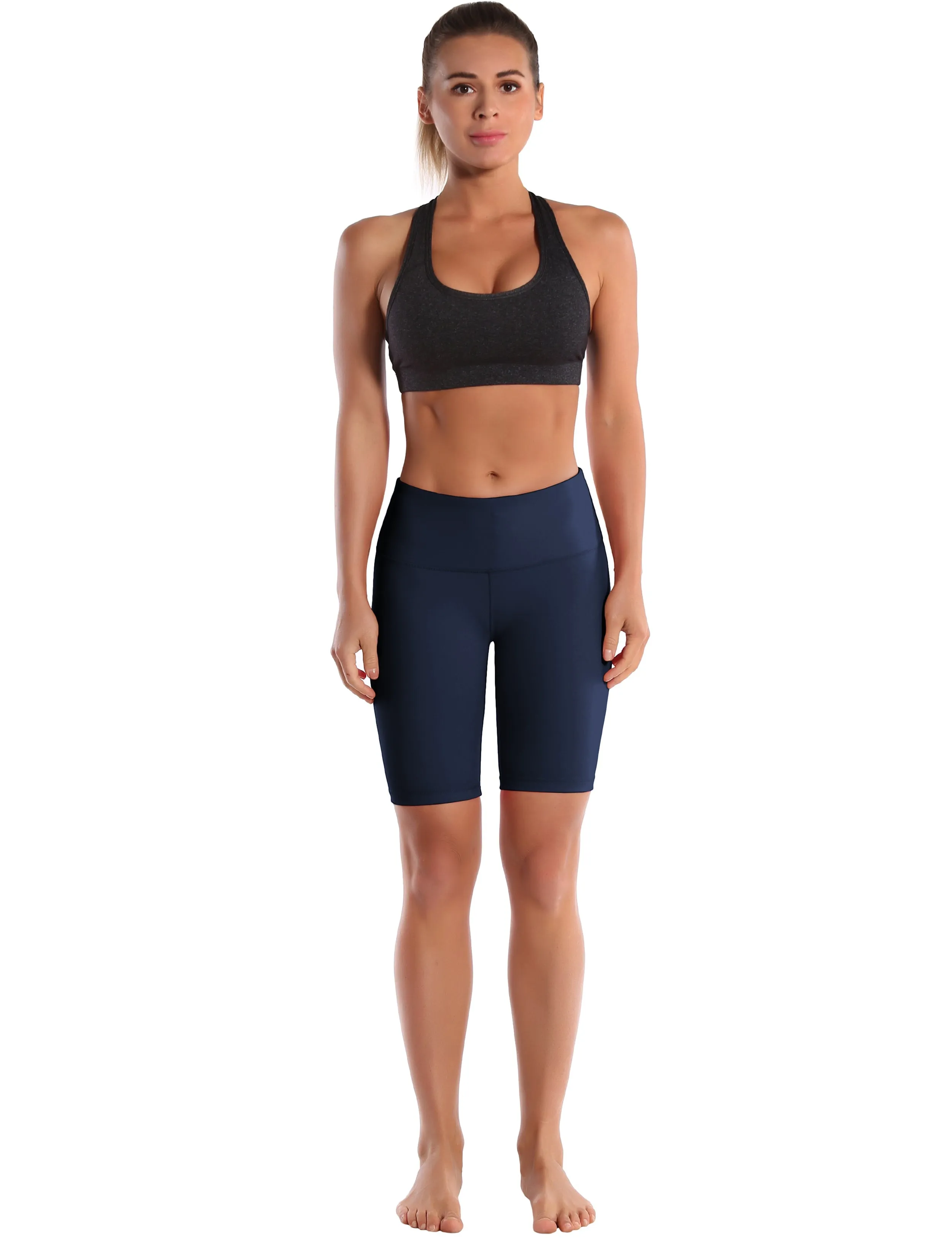 8" High Waist Yoga Shorts darknavy_yoga