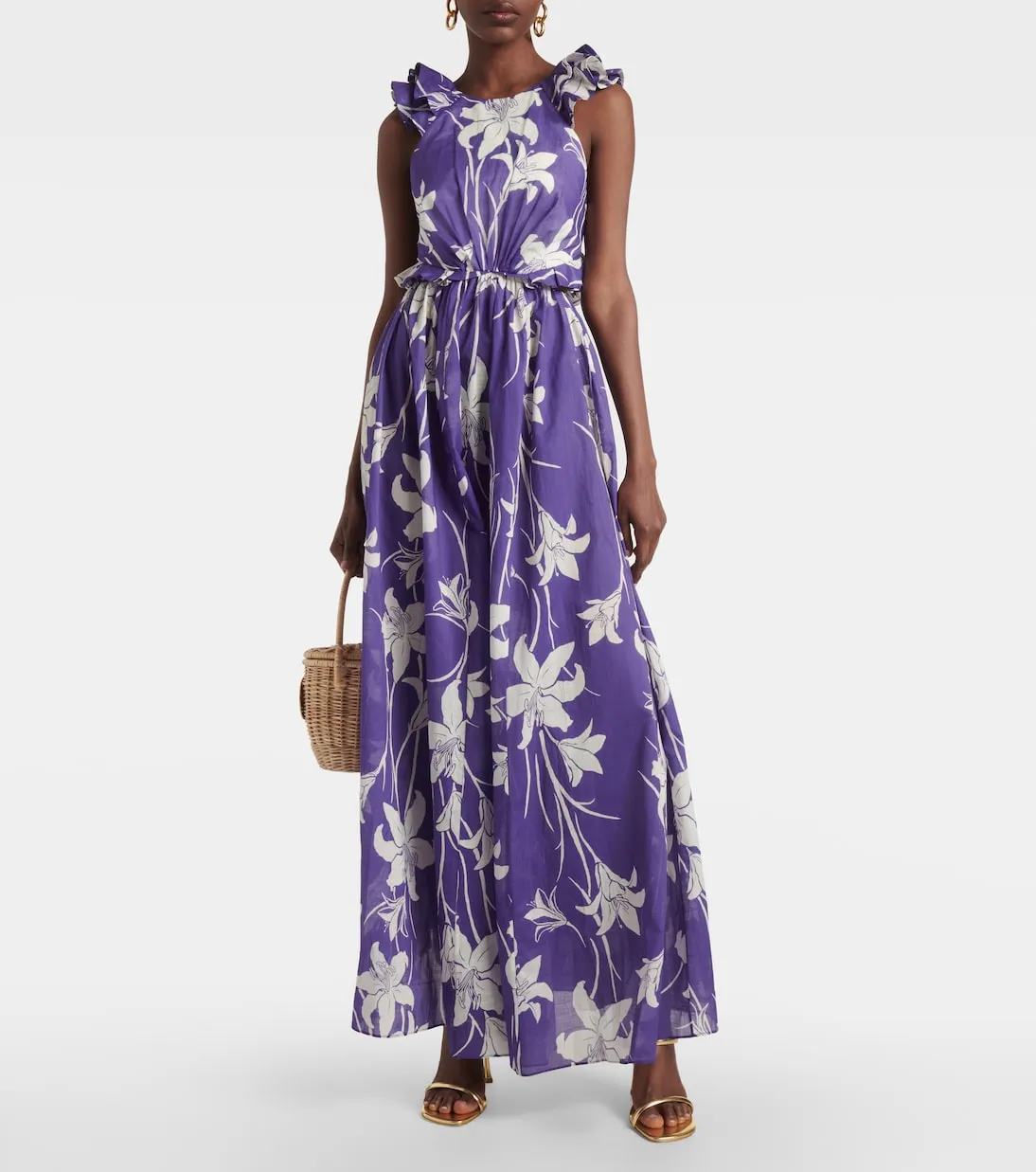 acadian Zimmermann floral cotton maxi dress, blue