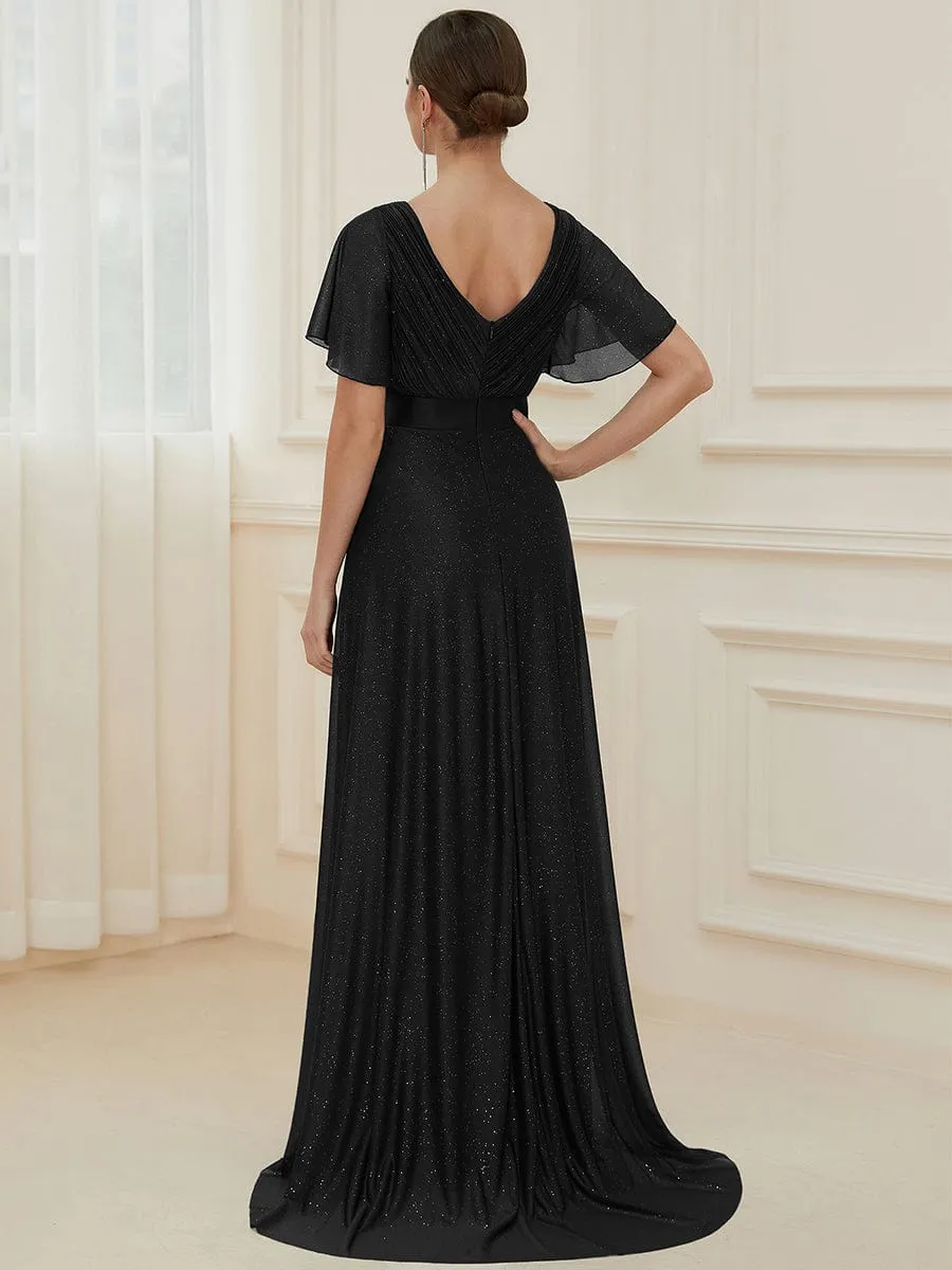 Adorable Plunging V-Neck Ribbon Belt Evening Gown