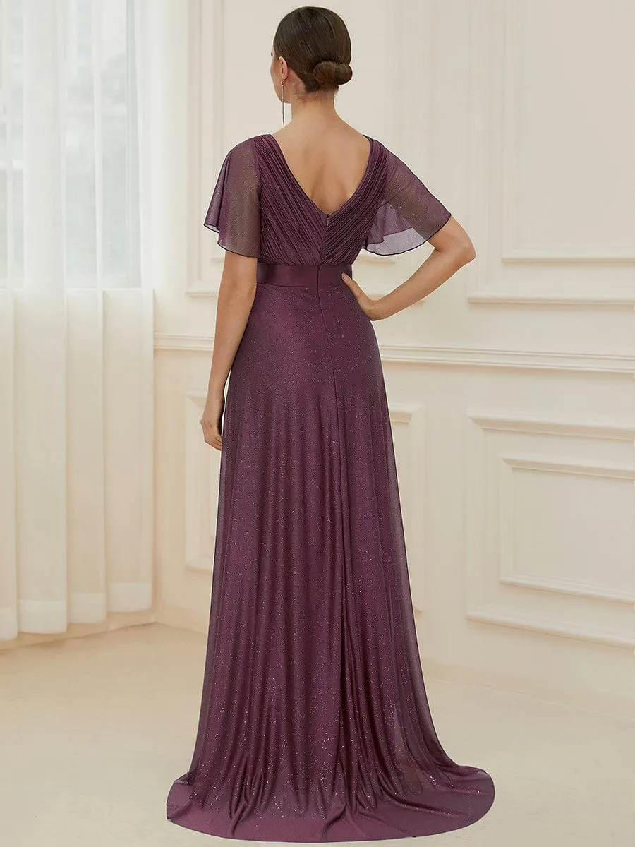 Adorable Plunging V-Neck Ribbon Belt Evening Gown