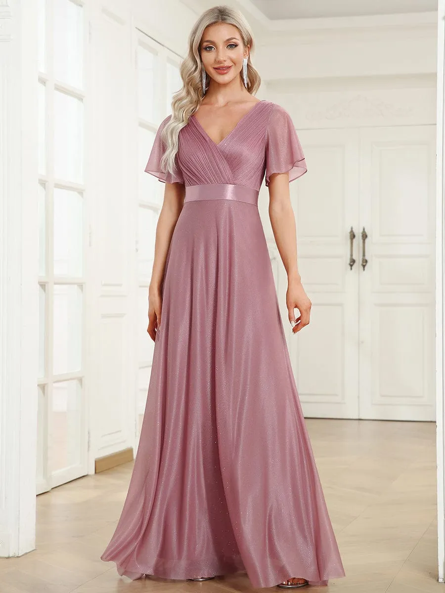 Adorable Plunging V-Neck Ribbon Belt Evening Gown