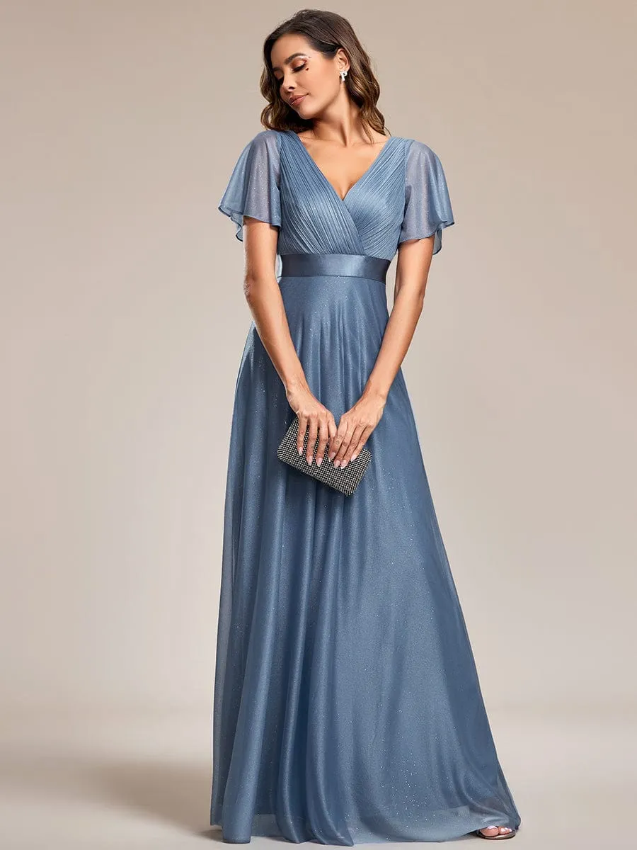 Adorable Plunging V-Neck Ribbon Belt Evening Gown