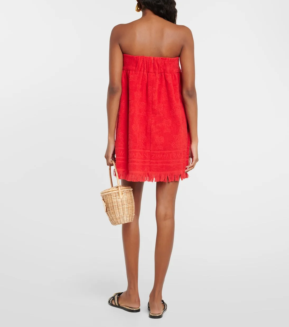 Alight mini dress in cotton terry with Zimmermann fringe, red