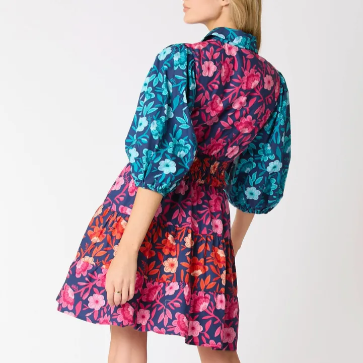 All Over Mixed Floral Print Tiered Dress