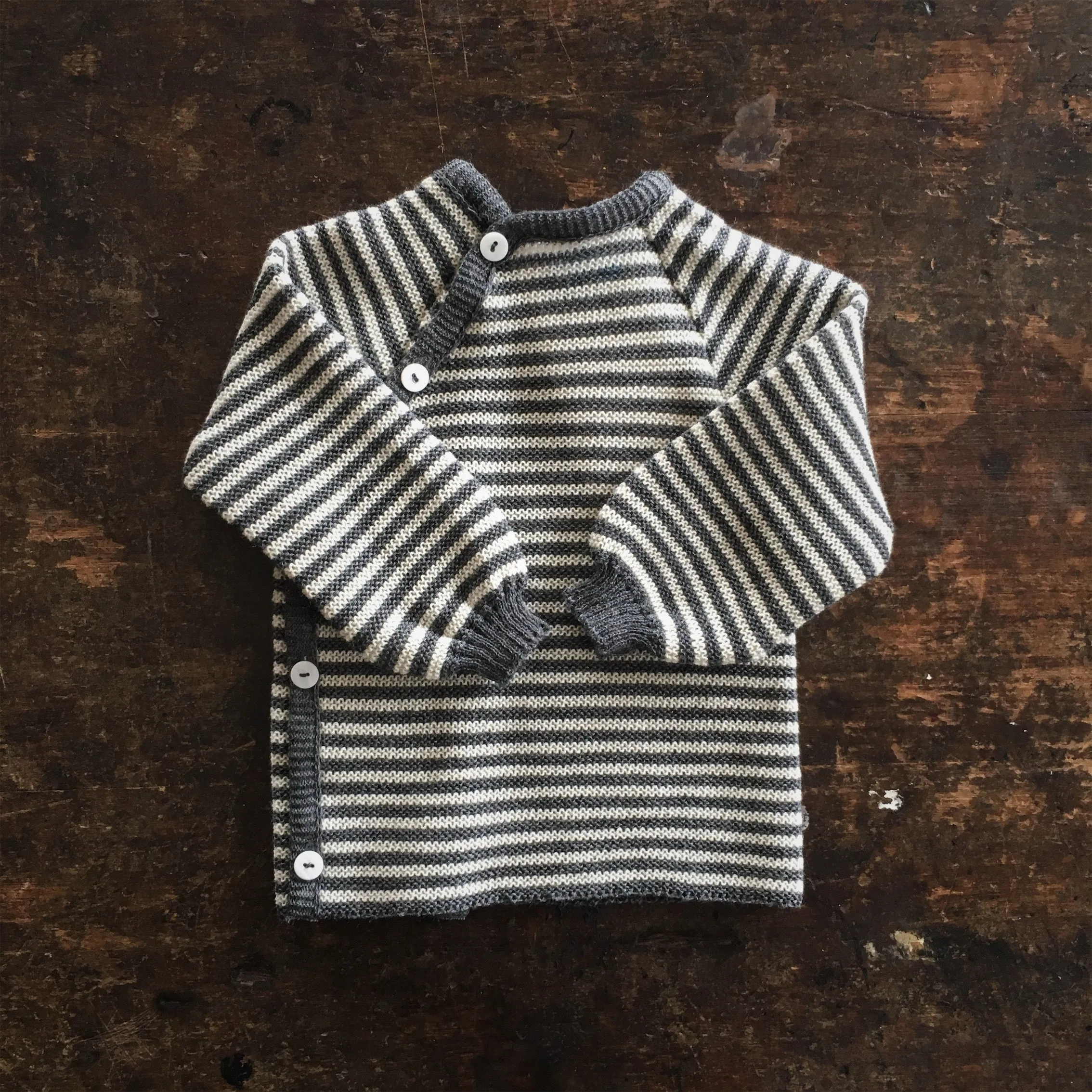 Baby & Kids Merino Wool Wrap Cardigan - Slate/Natural Stripe