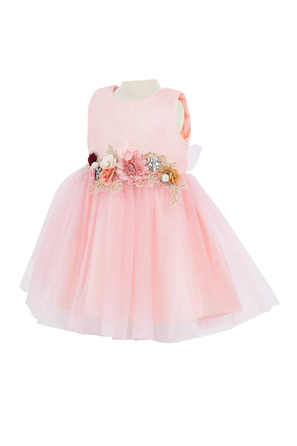 Baby Girls 3D Multi Floral Belt Flower Girl Dress 3-24M