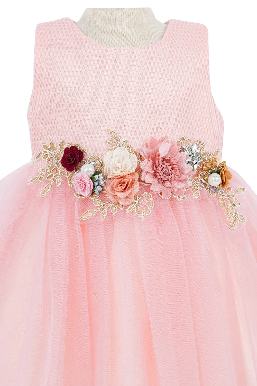 Baby Girls 3D Multi Floral Belt Flower Girl Dress 3-24M