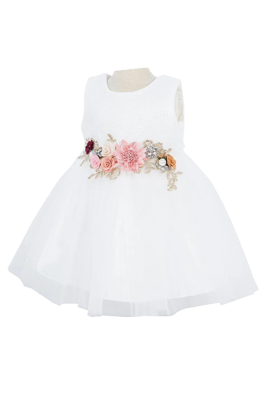 Baby Girls 3D Multi Floral Belt Flower Girl Dress 3-24M