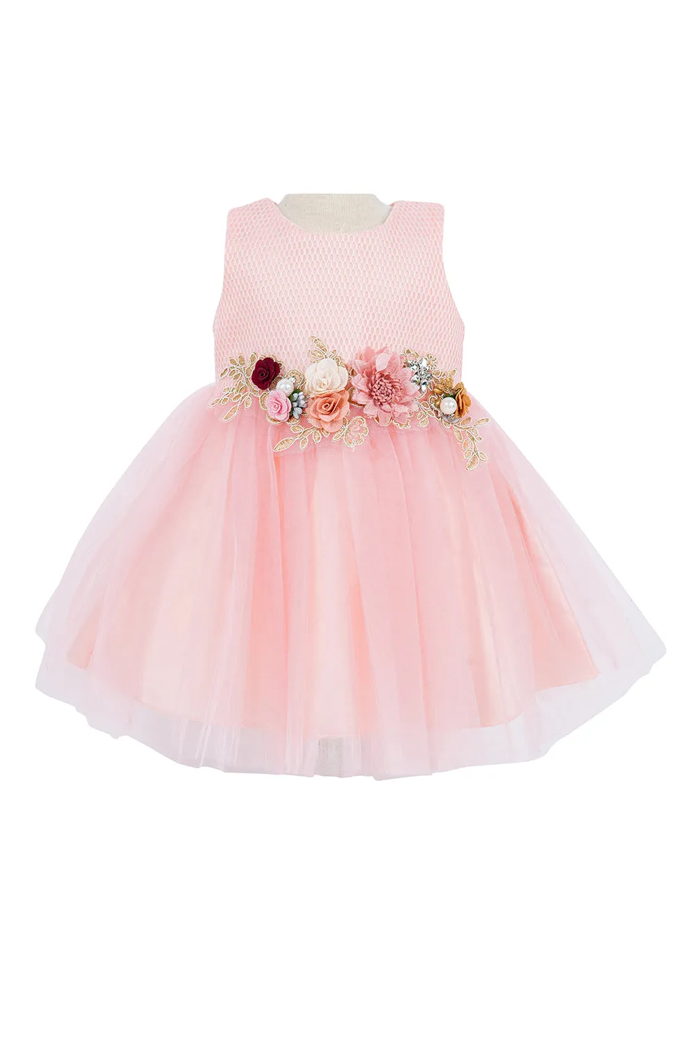 Baby Girls 3D Multi Floral Belt Flower Girl Dress 3-24M