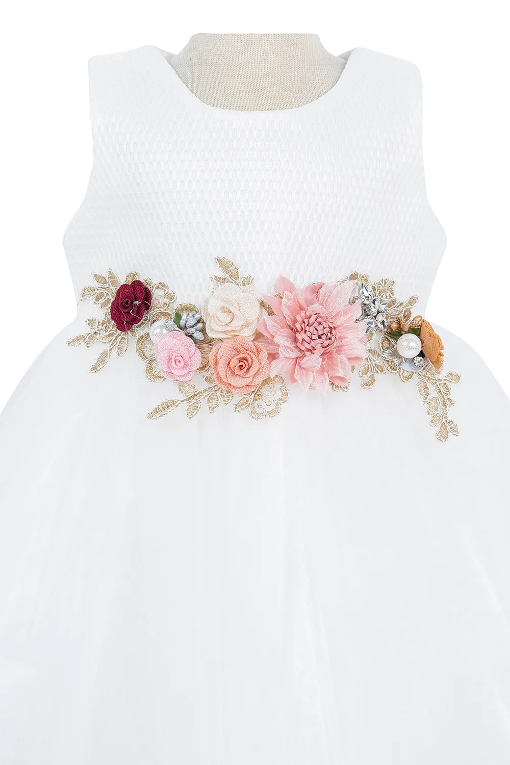 Baby Girls 3D Multi Floral Belt Flower Girl Dress 3-24M