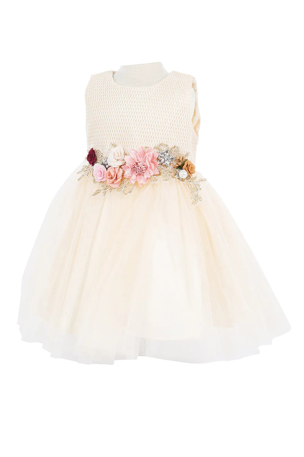 Baby Girls 3D Multi Floral Belt Flower Girl Dress 3-24M