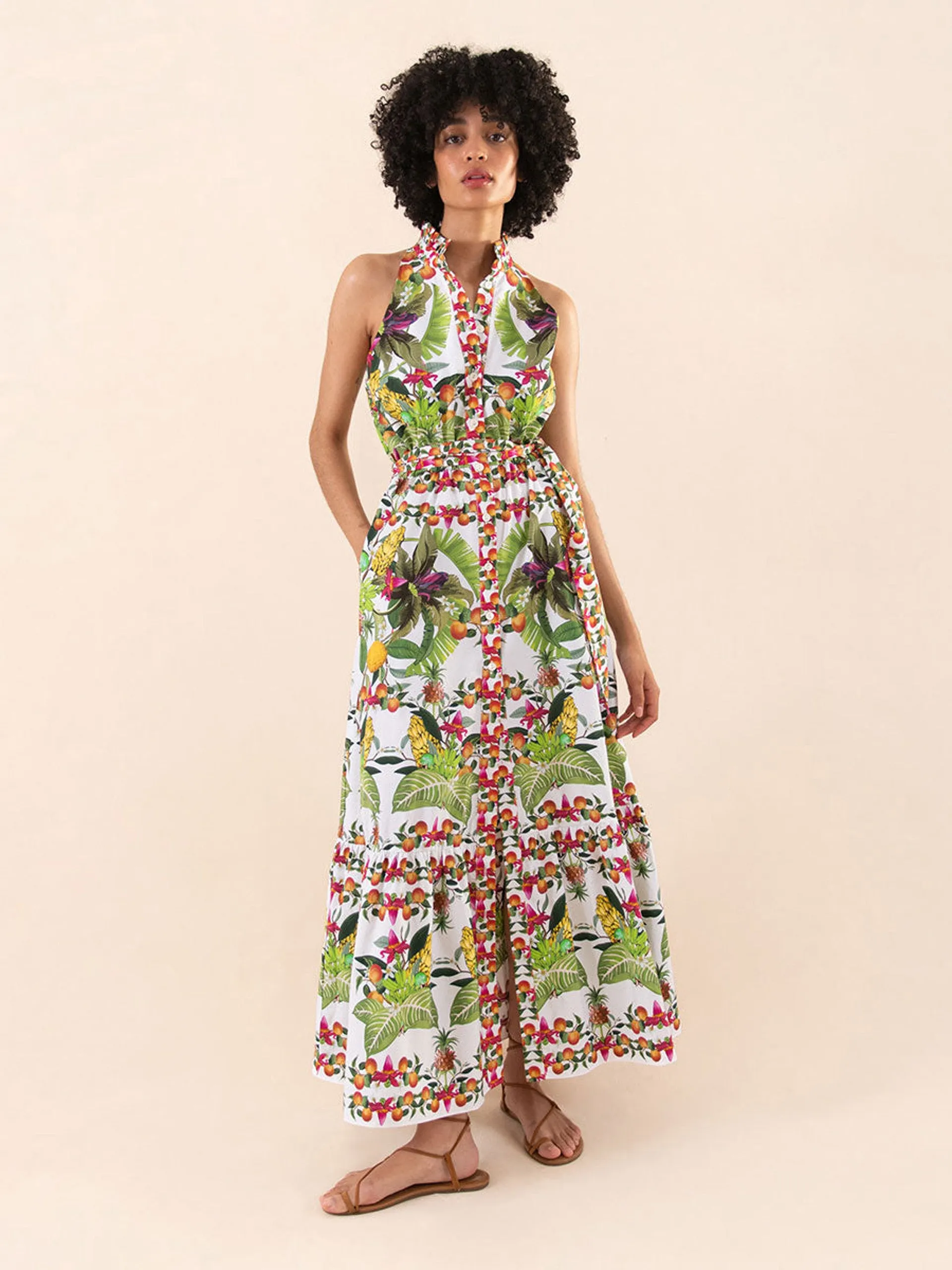 Biba cotton maxi dress, calypso white