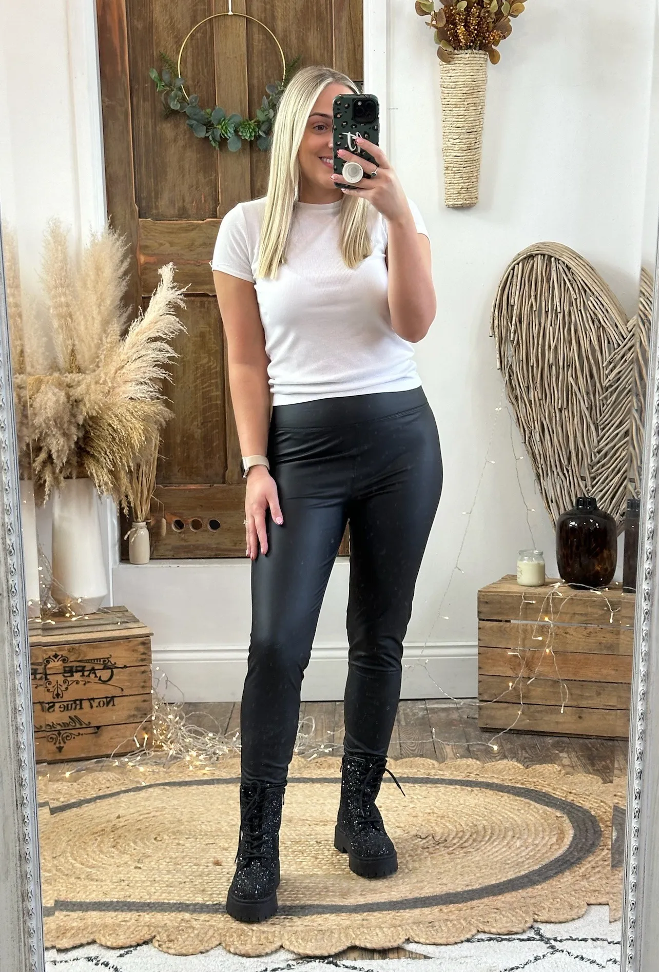 Black Leather Look High Waisted Leggings