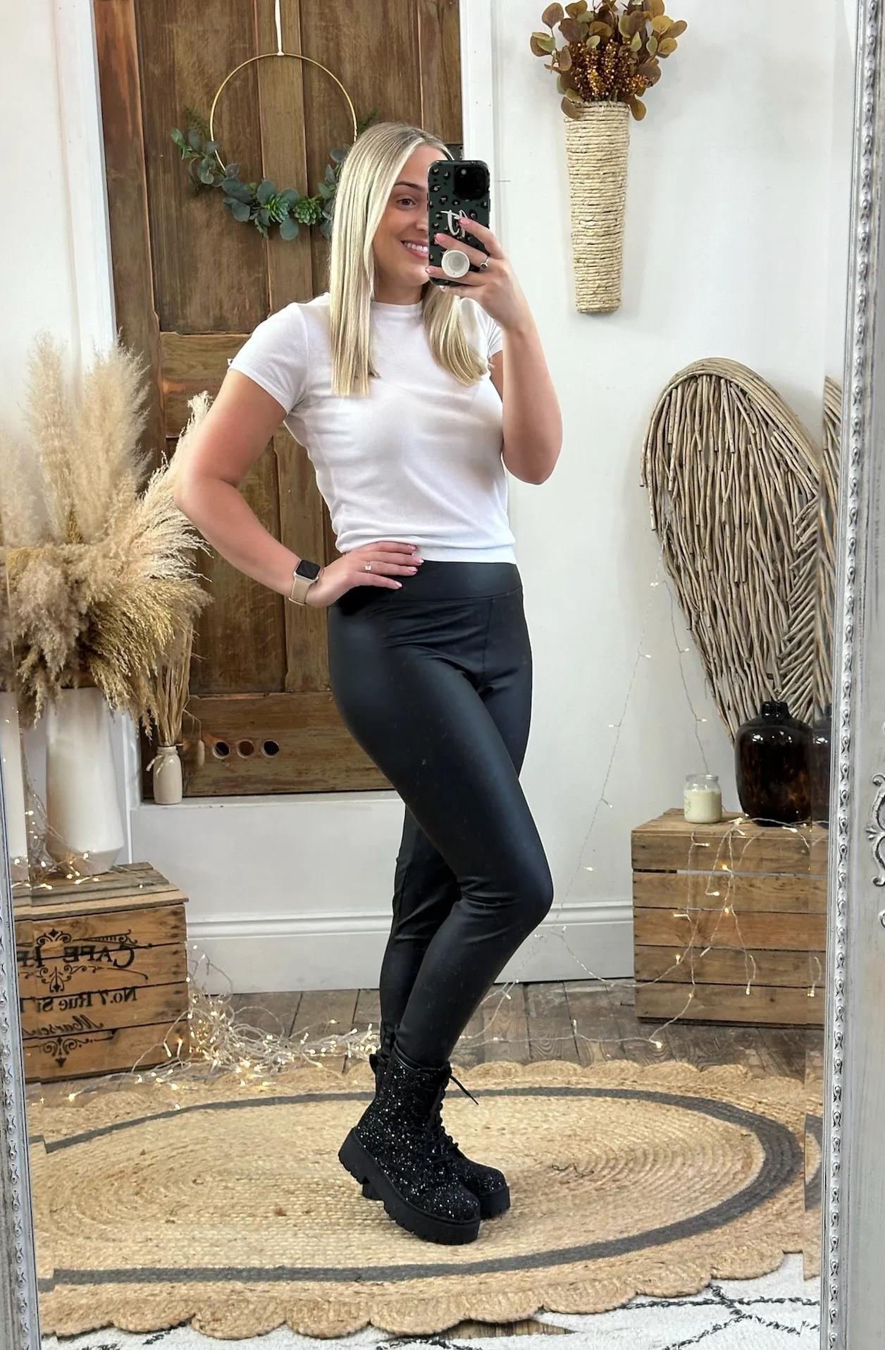 Black Leather Look High Waisted Leggings