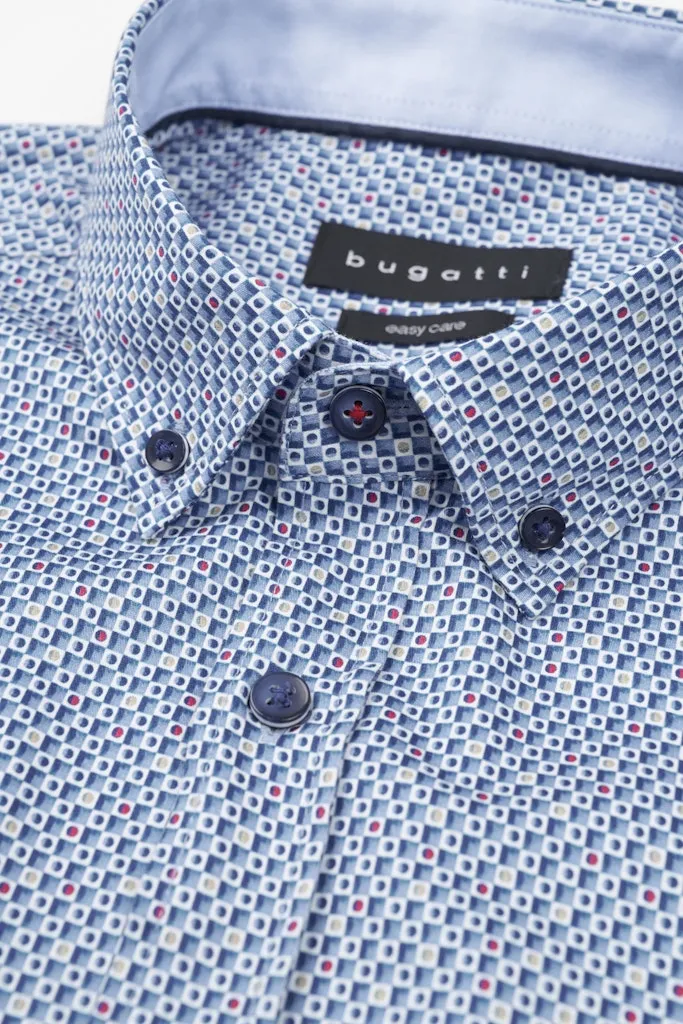 Bugatti - Botton Down Shirt Geometric Print Shirt Blue