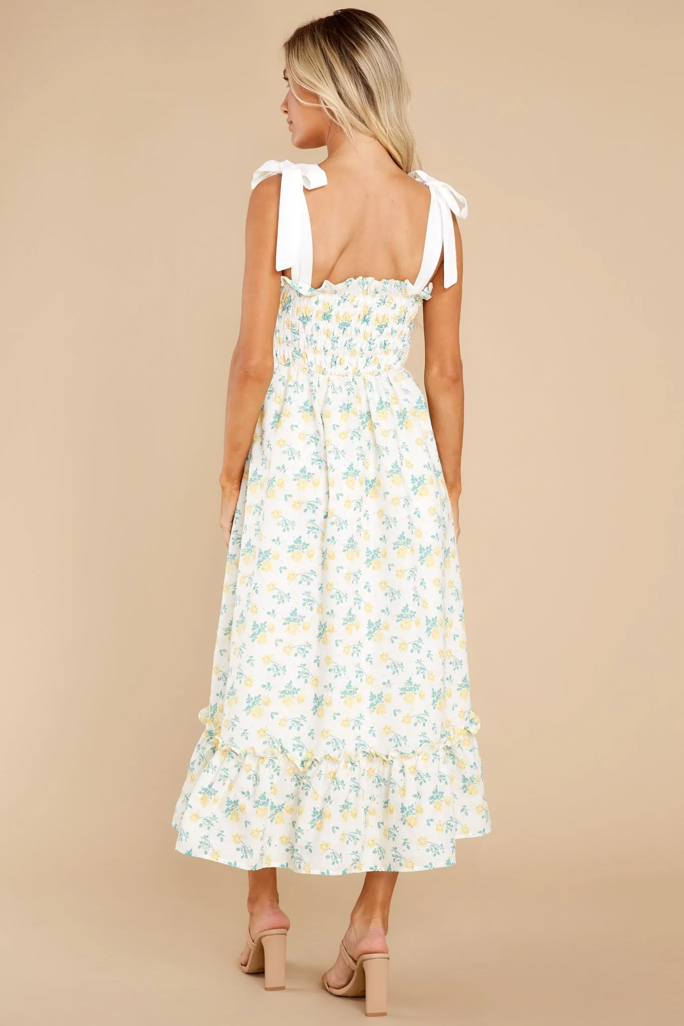 Camera Shy Yellow Floral Print Cotton Midi Dress