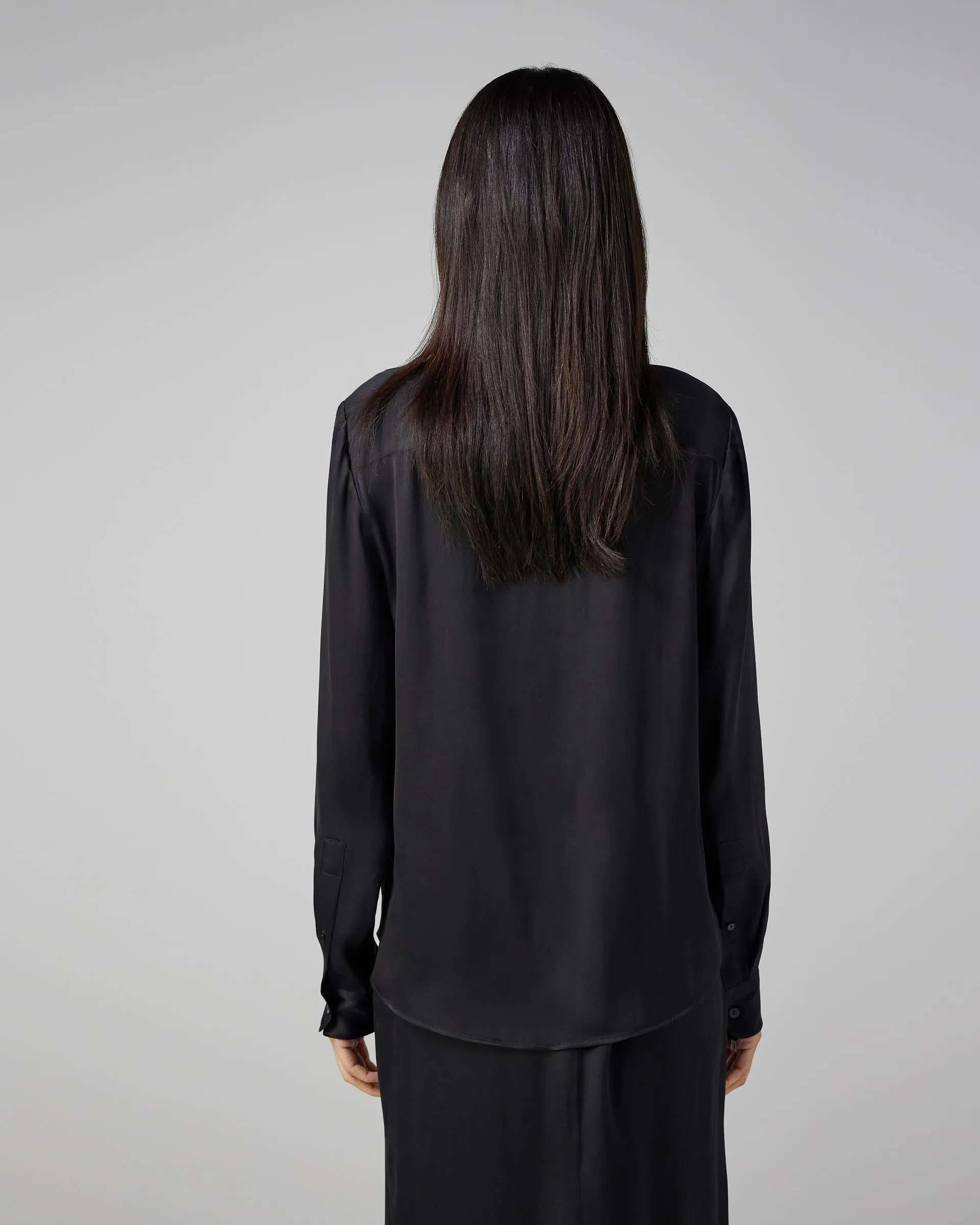 Camille Shirt in Washed Silk, Black