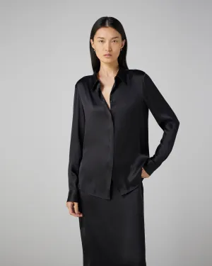 Camille Shirt in Washed Silk, Black