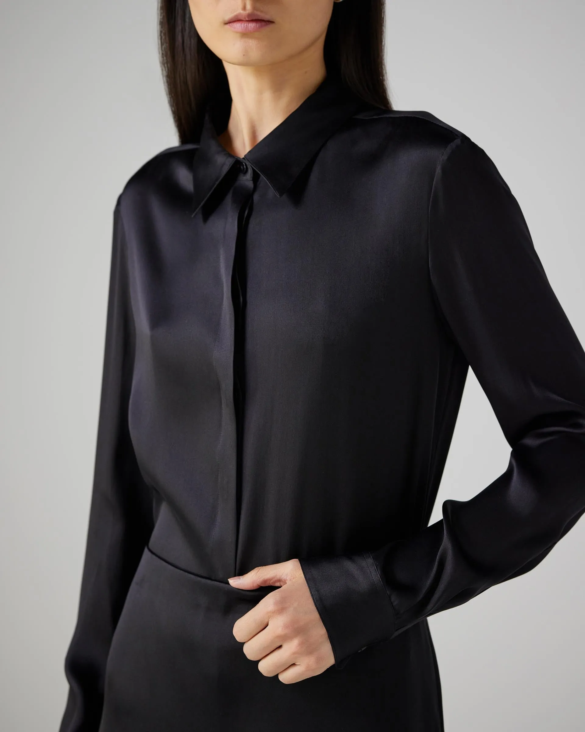 Camille Shirt in Washed Silk, Black