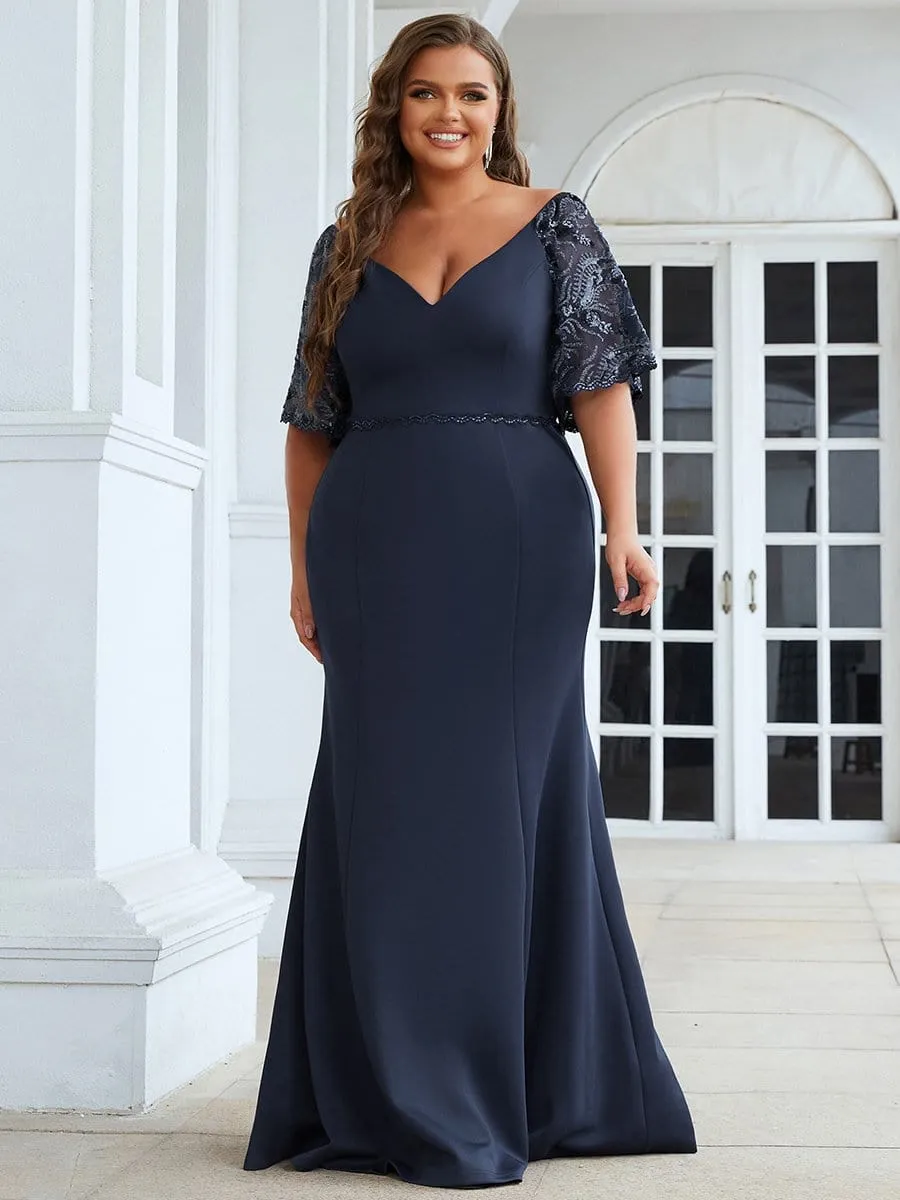 Cecil | Elegant Plus Size V Neck Fishtail Evening Dress for Women