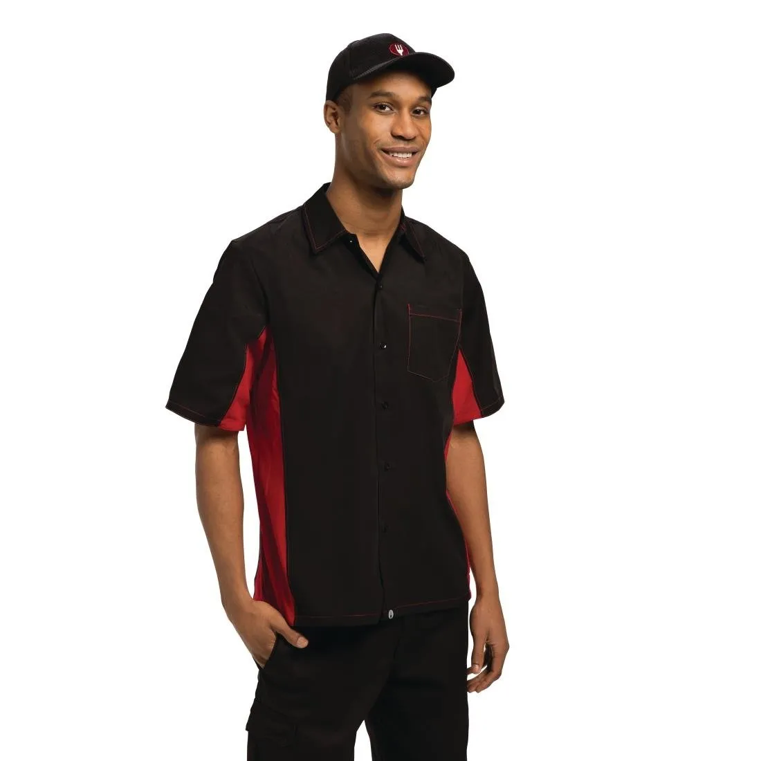 Chef Works Unisex Contrast Shirt Black and Red L - A952-L