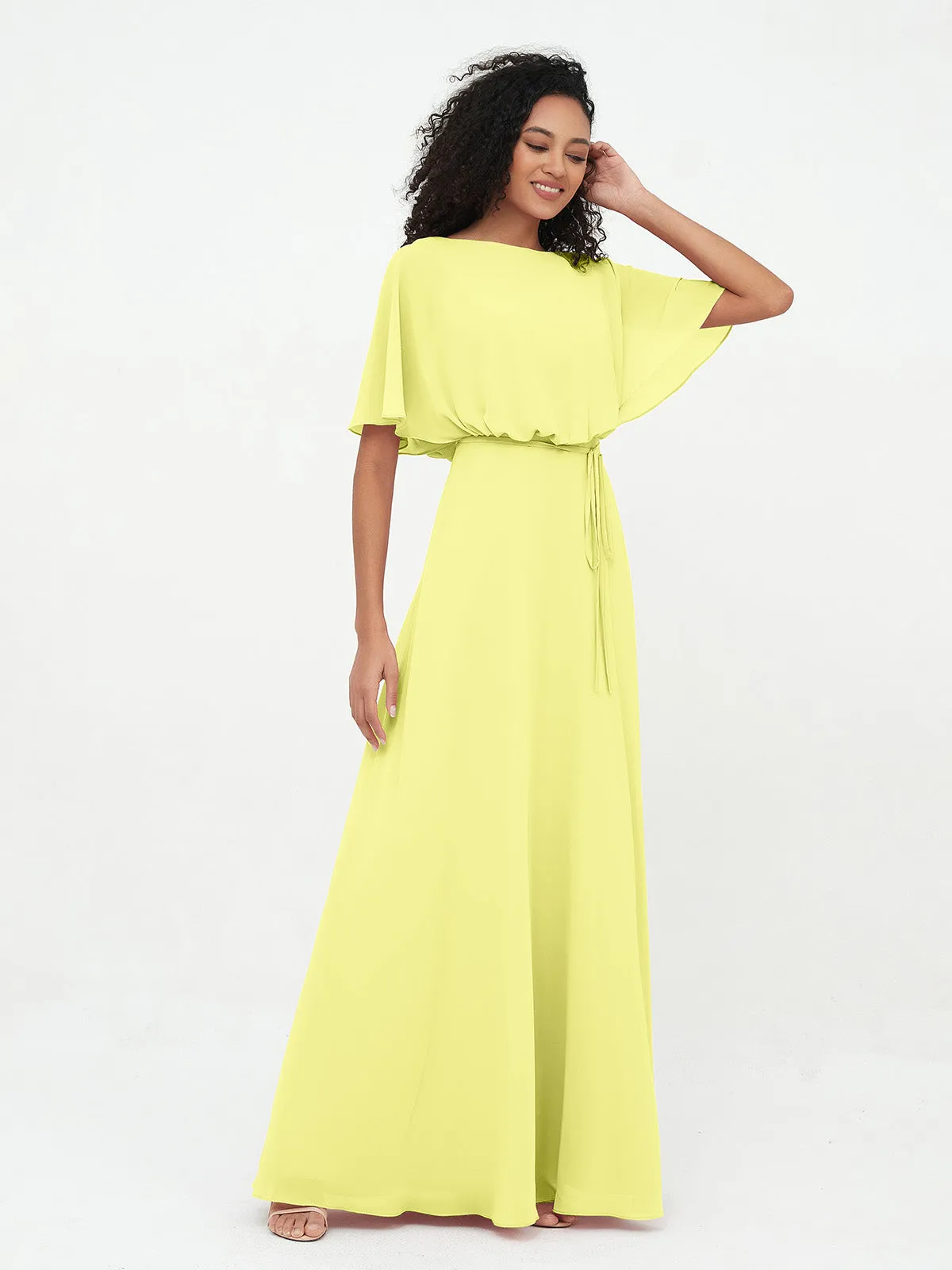 Chiffon Full Length Bridesmaid Dresses with Wrap Daffodil