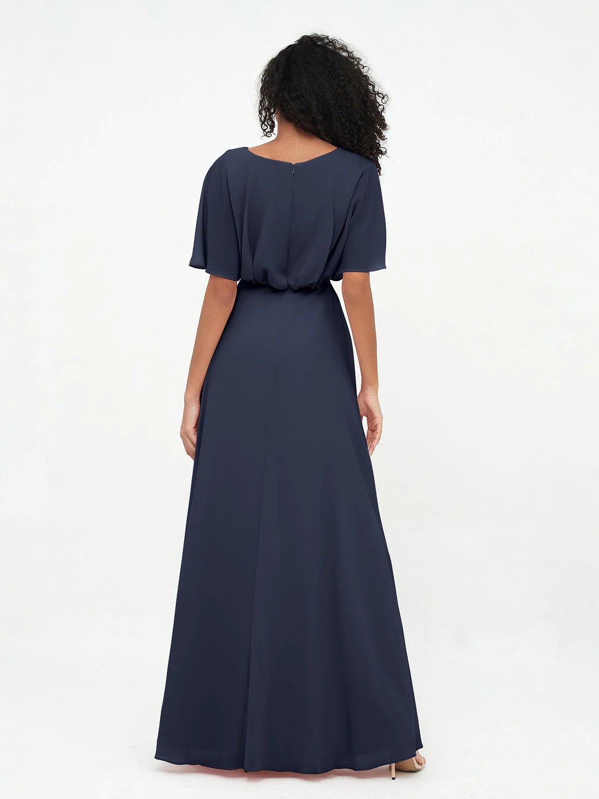 Chiffon Full Length Bridesmaid Dresses with Wrap Dark Navy Plus Size