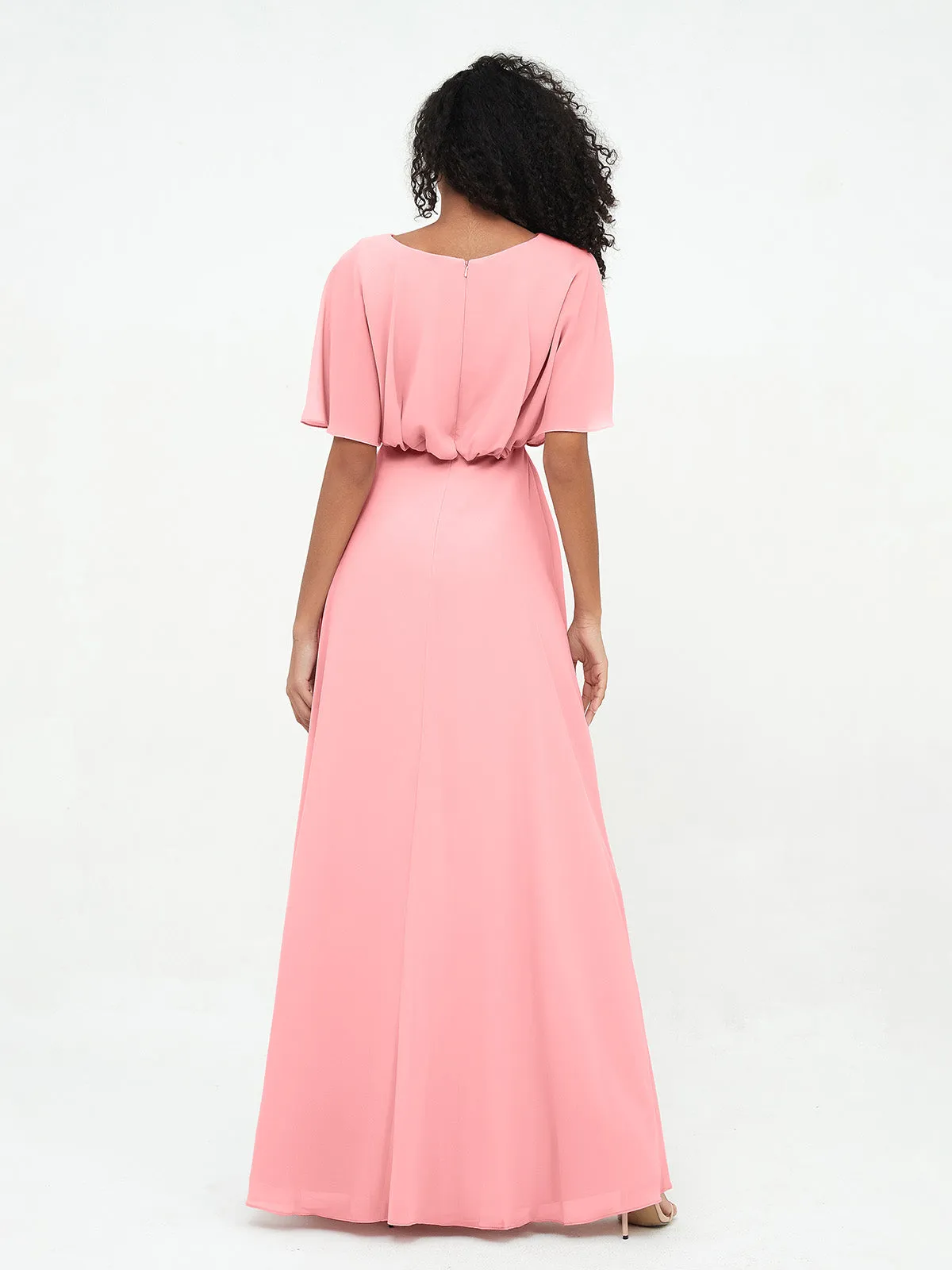 Chiffon Full Length Bridesmaid Dresses with Wrap Flamingo