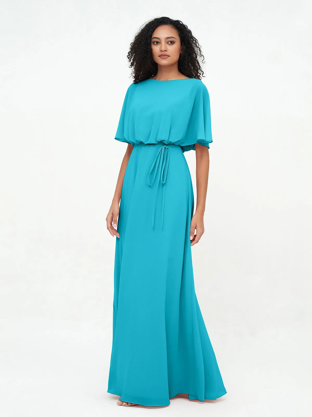 Chiffon Full Length Bridesmaid Dresses with Wrap Jade