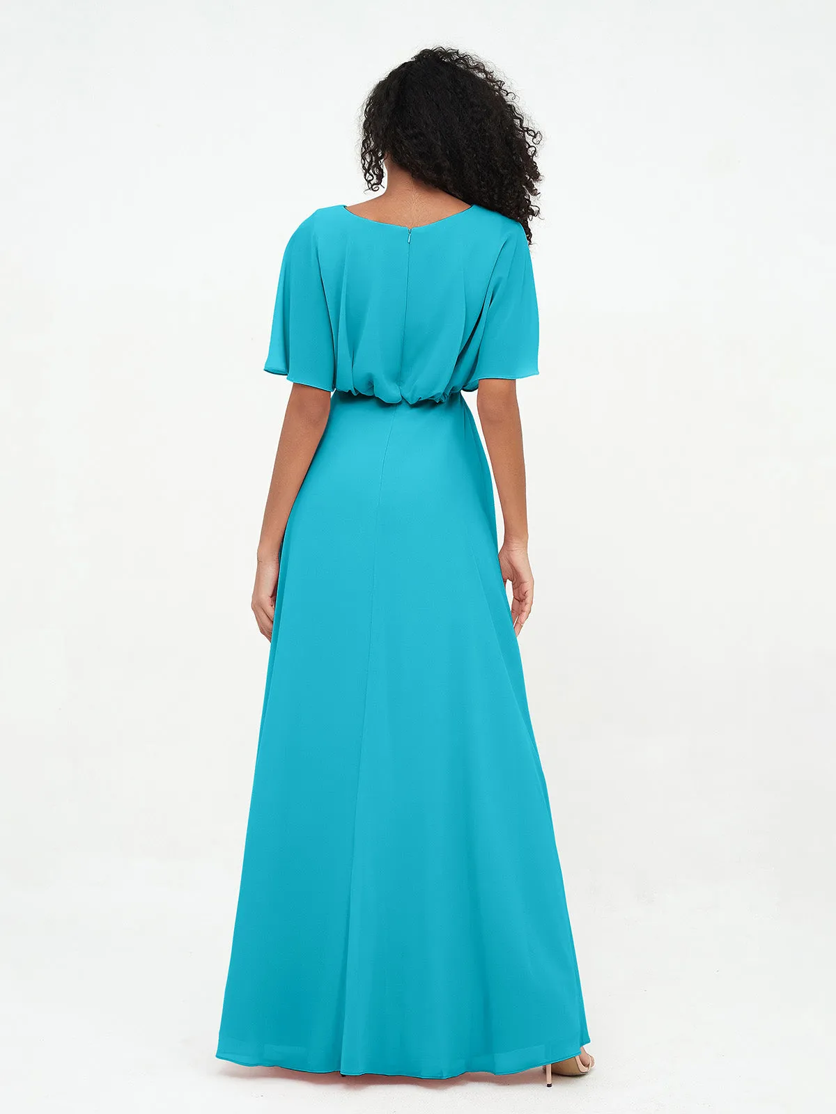 Chiffon Full Length Bridesmaid Dresses with Wrap Jade