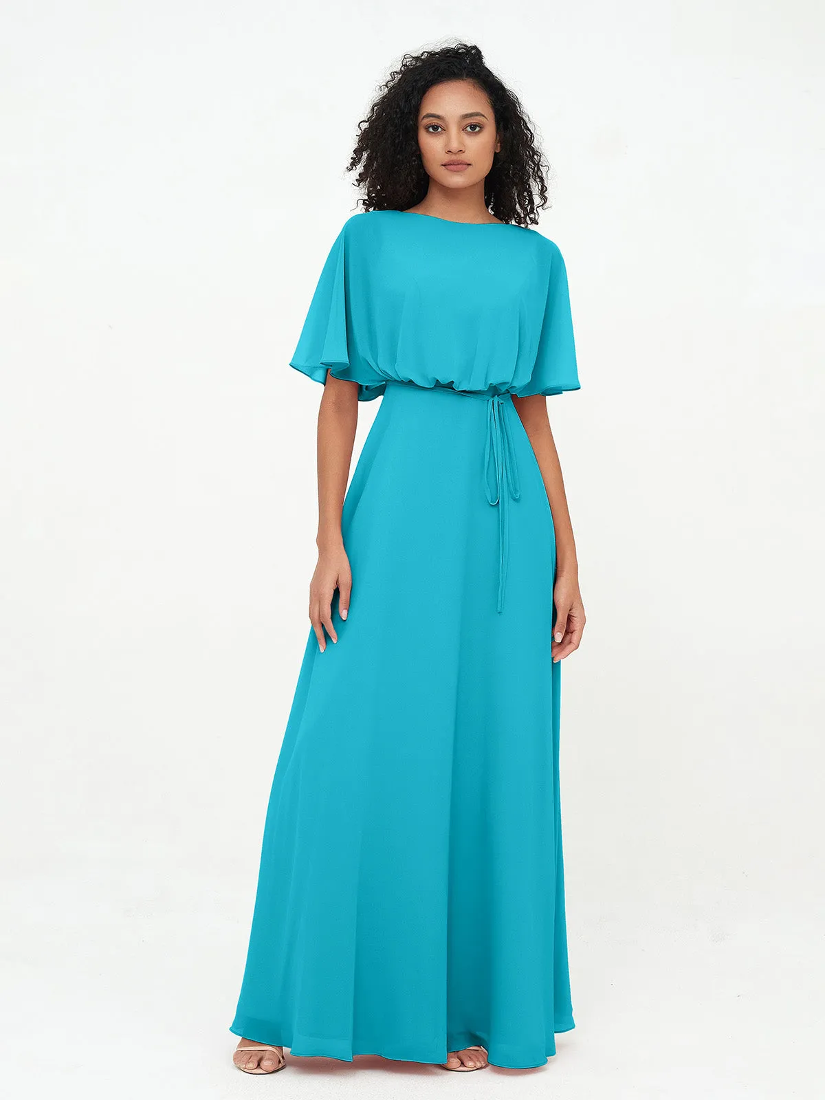 Chiffon Full Length Bridesmaid Dresses with Wrap Jade