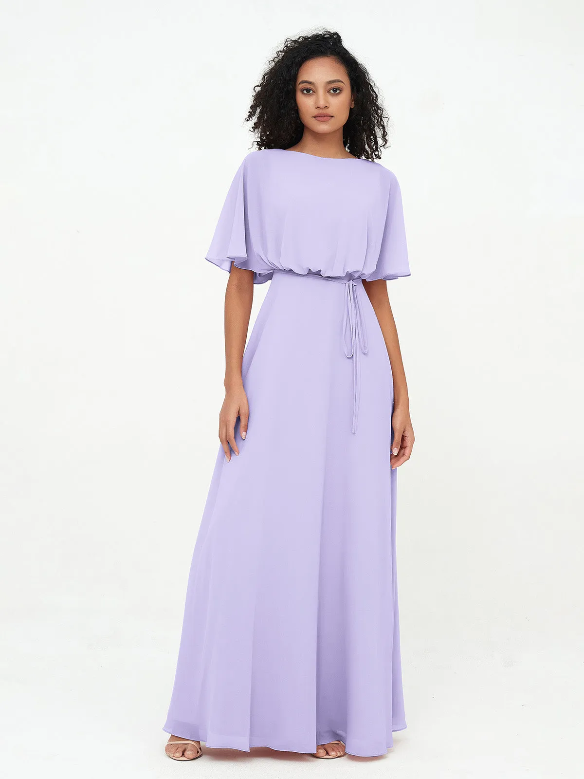 Chiffon Full Length Bridesmaid Dresses with Wrap Lilac Plus Size