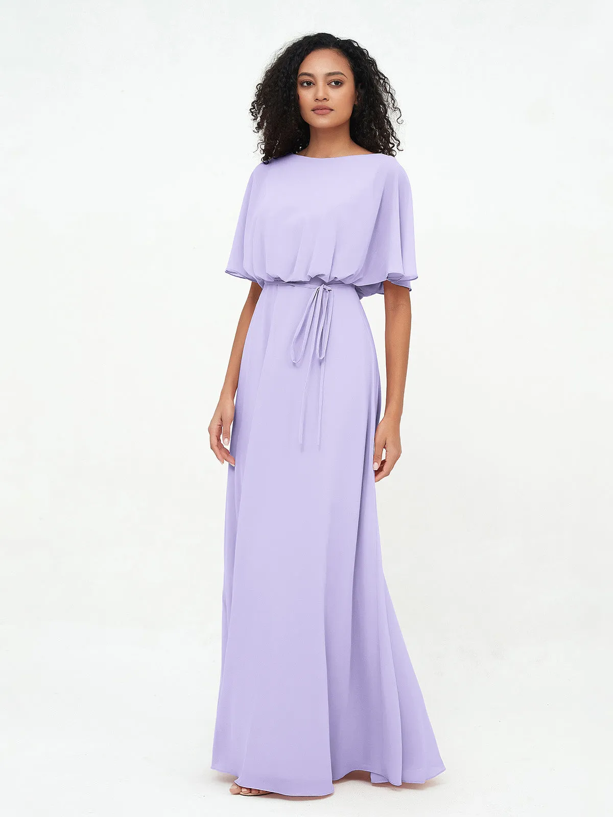 Chiffon Full Length Bridesmaid Dresses with Wrap Lilac Plus Size