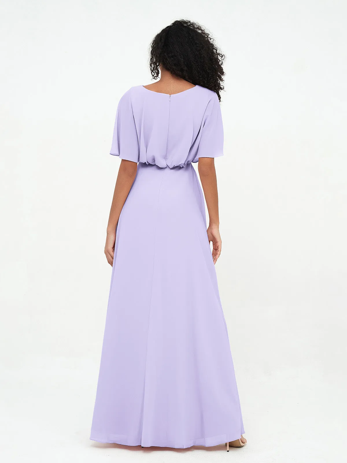 Chiffon Full Length Bridesmaid Dresses with Wrap Lilac Plus Size