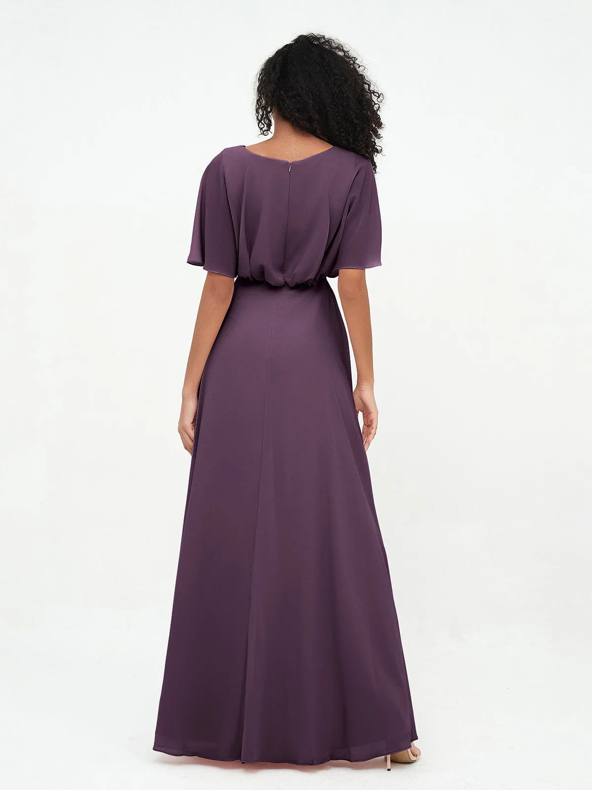 Chiffon Full Length Bridesmaid Dresses with Wrap Plum Plus Size