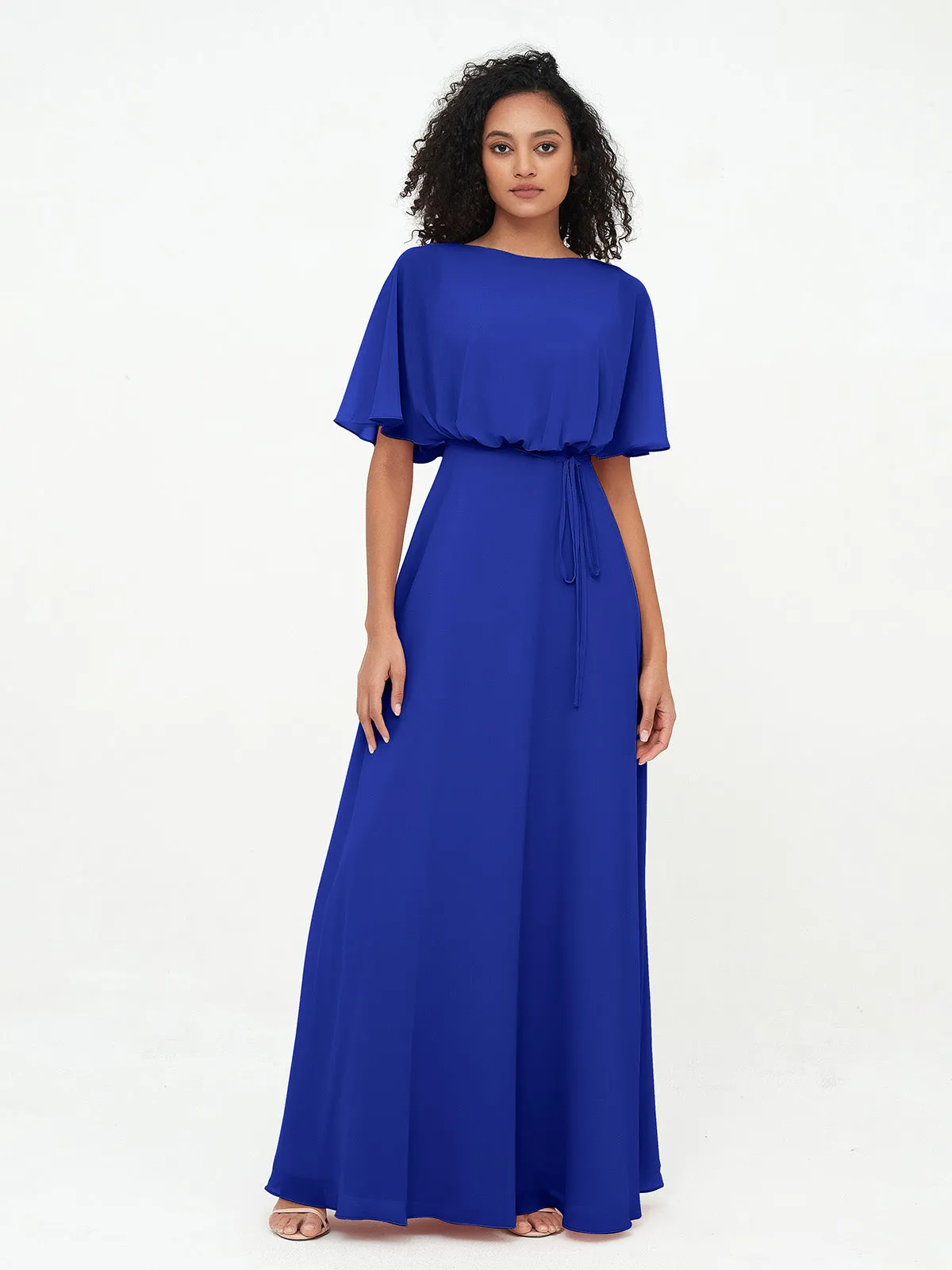 Chiffon Full Length Bridesmaid Dresses with Wrap Royal Blue