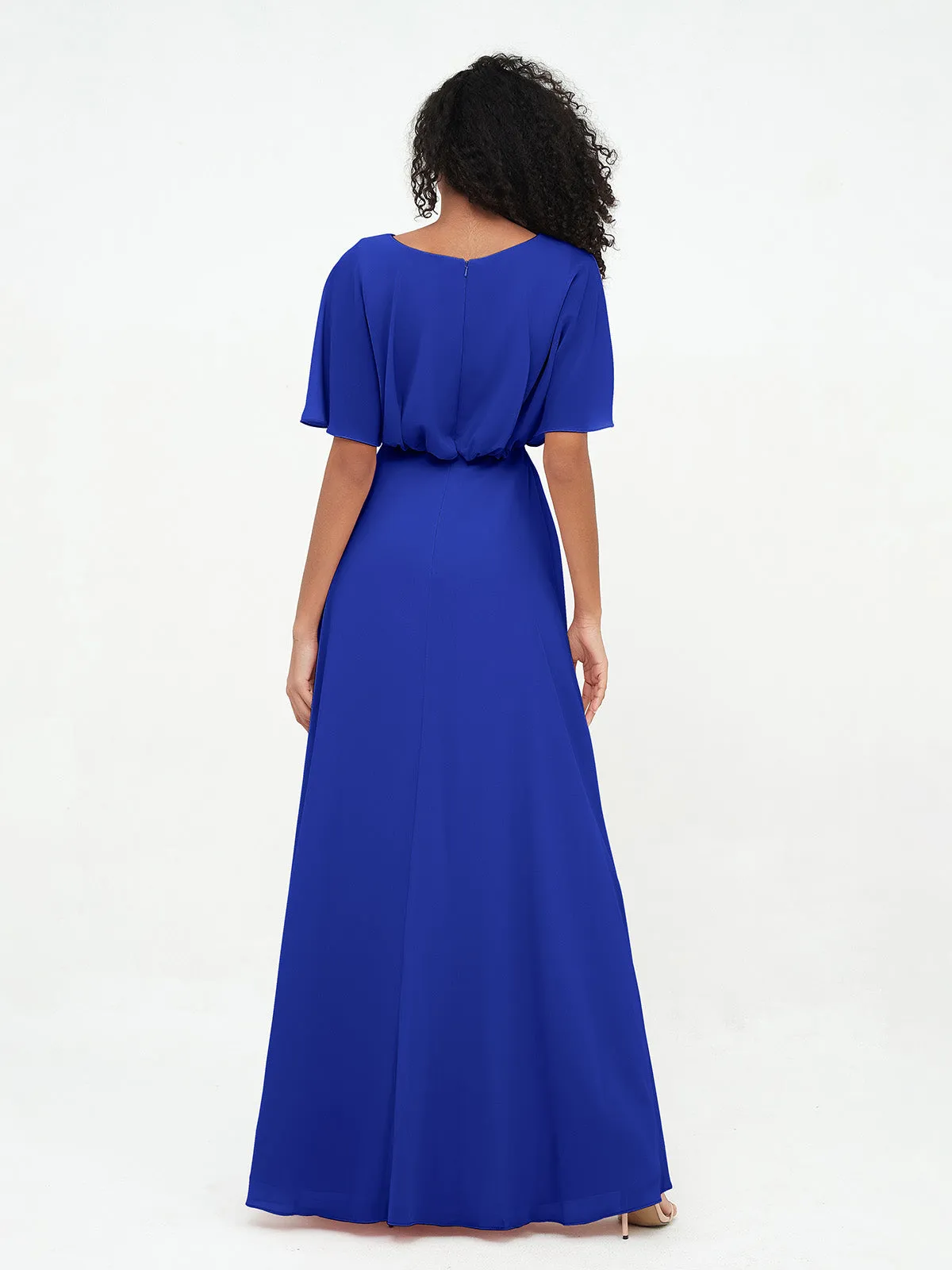 Chiffon Full Length Bridesmaid Dresses with Wrap Royal Blue