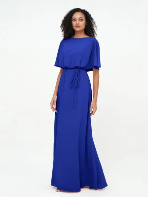 Chiffon Full Length Bridesmaid Dresses with Wrap Royal Blue