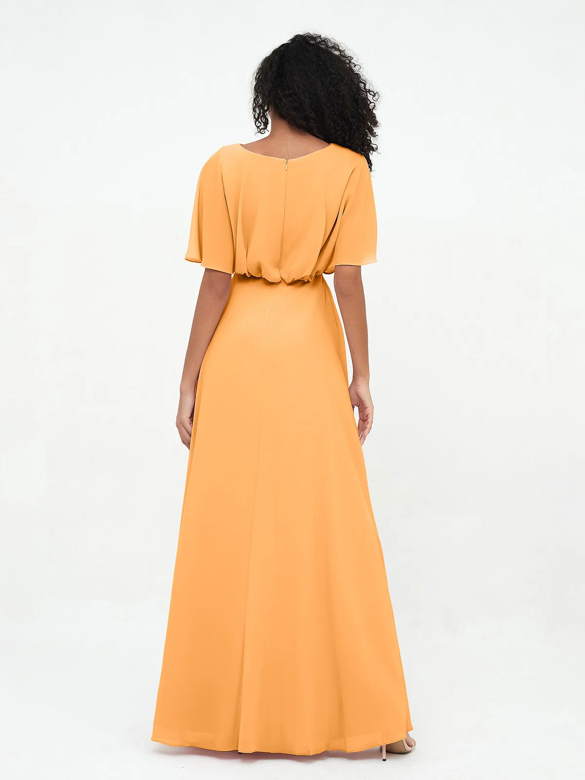 Chiffon Full Length Bridesmaid Dresses with Wrap Tangerine Plus Size