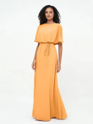 Chiffon Full Length Bridesmaid Dresses with Wrap Tangerine Plus Size