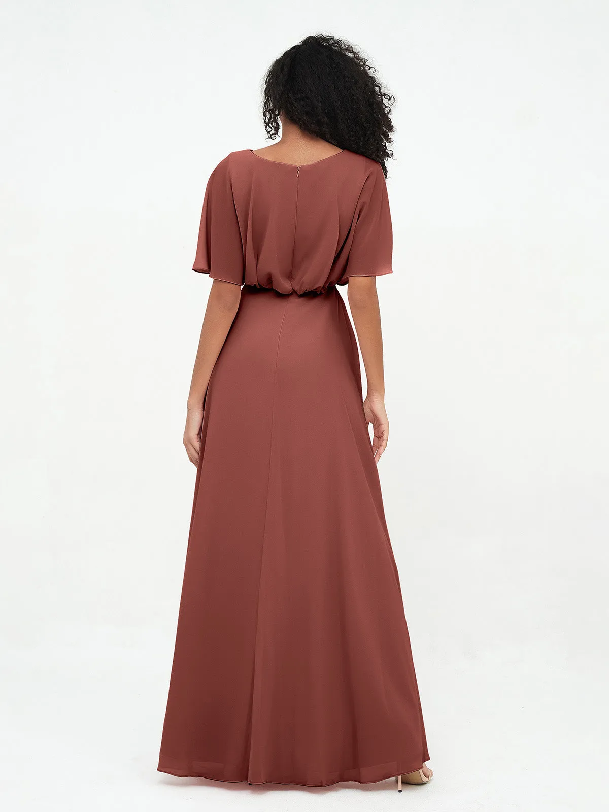 Chiffon Full Length Bridesmaid Dresses with Wrap Terracotta