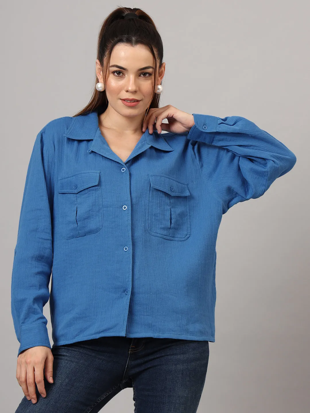 Classic Spread Collar Cotton Oversize Casual Shirt