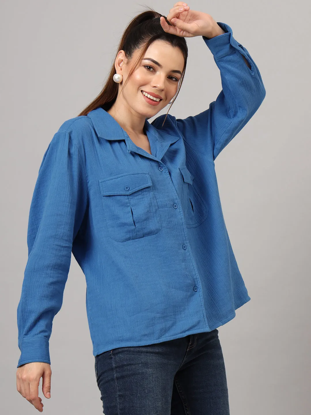 Classic Spread Collar Cotton Oversize Casual Shirt