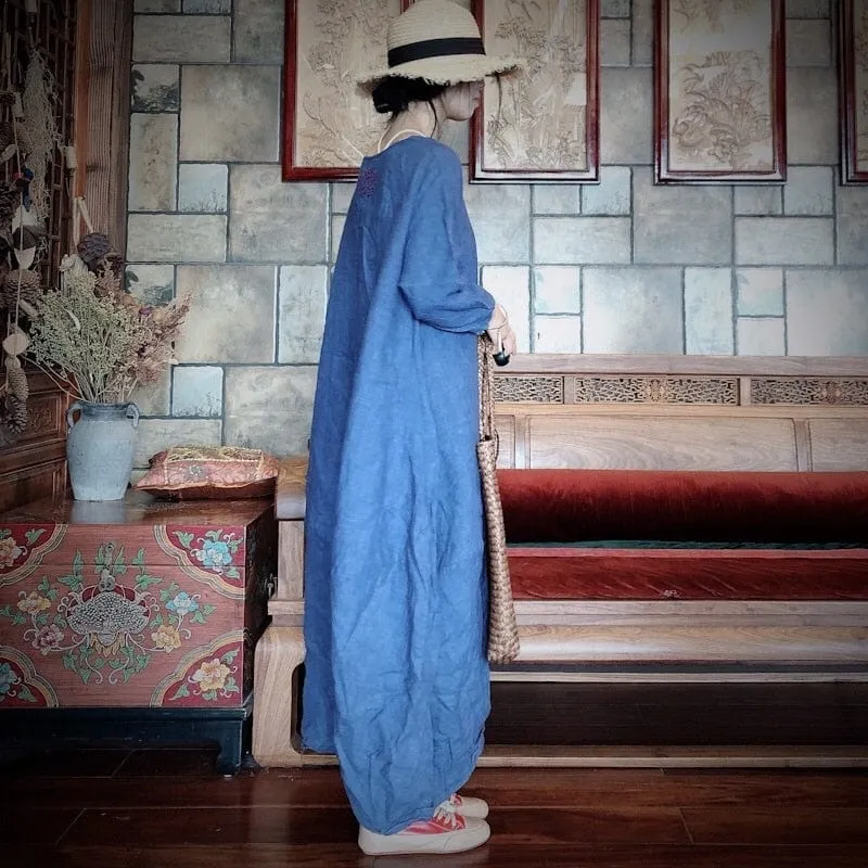 Cozy Blues Embroidered Linen Robe