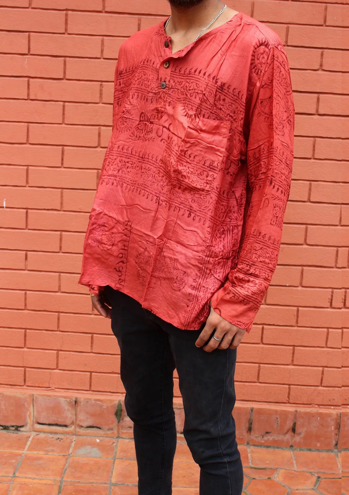 Dark Orange Cotton Om Prayer Shirt/ Yoga shirt